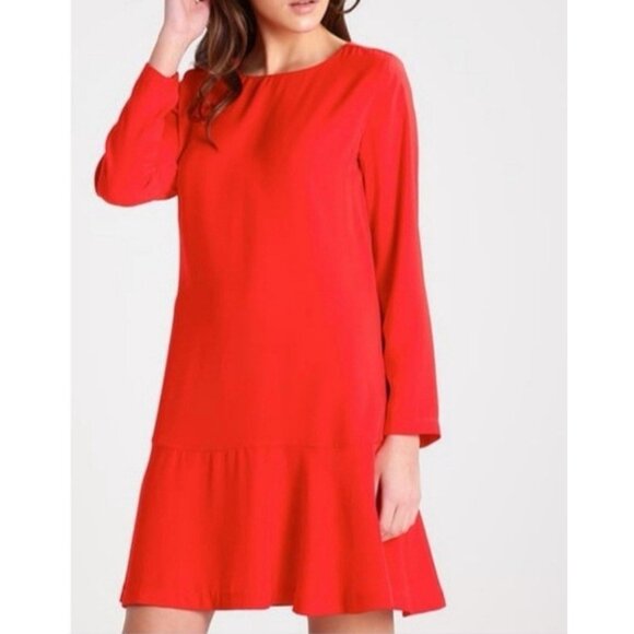 J Crew Shift Dress 6 T Tall 3/4 Red Long Sleeve Washable NEW NWT - Picture 1 of 14